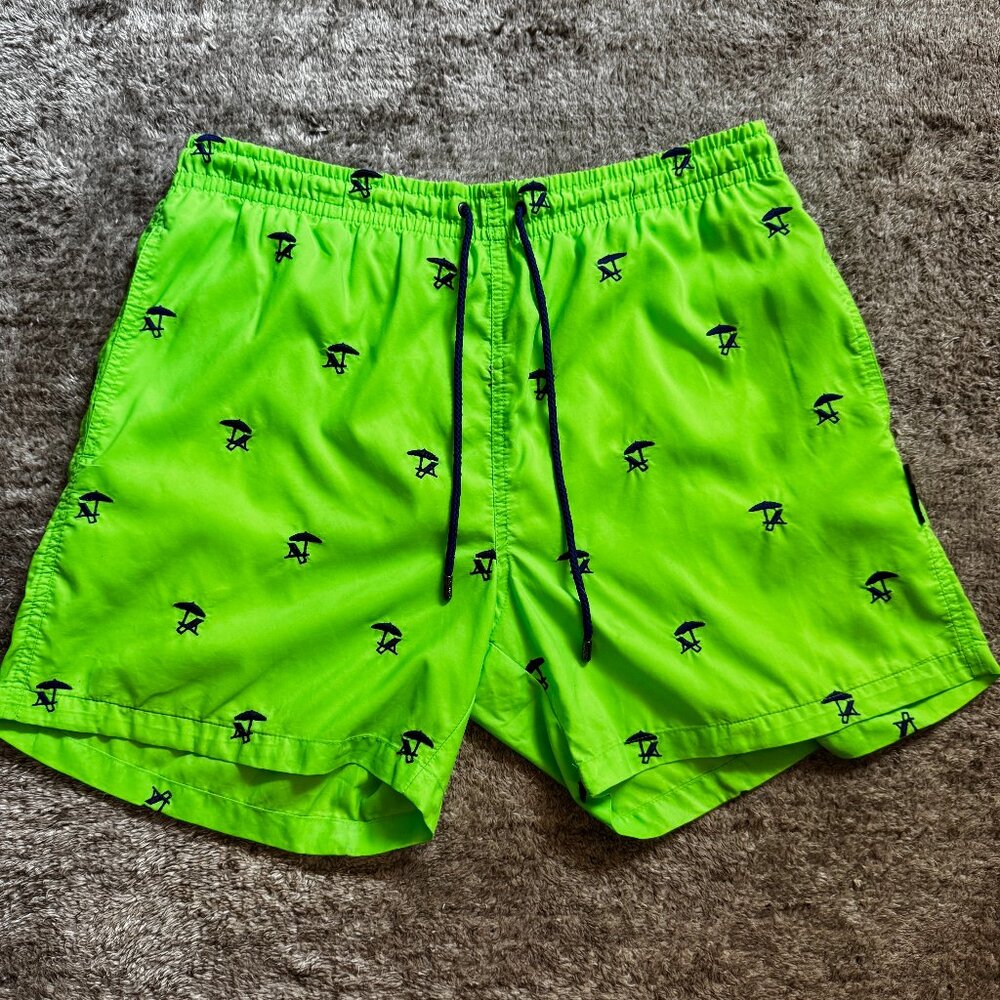KiWi Saint-Tropez Swim Trunks EU 46 US L Umbrella Print Green Blue Short w/Bag